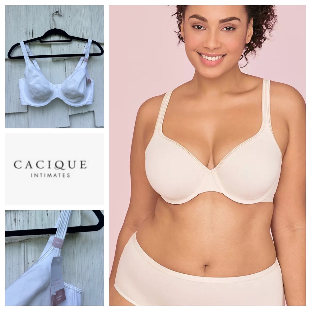 Cacique Lane Bryant White Cotton Unlined Demi Bra 38DD Underwire 600305499 NWT